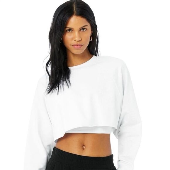 Alo Double Take Cropped Pullover in White - Picture 2 of 12